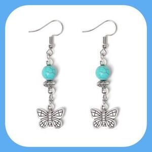 New Pretty Butterfly 🦋 Turquoise Bead Dangle Earrings
